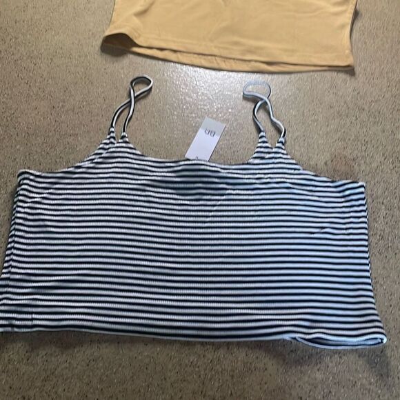 BP. Bundle of 2 Cropped Tank Tops XL - Mustard, Black White Striped - Picture 6 of 8